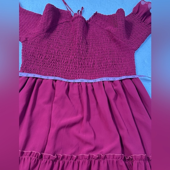 JessaKae Red Ruffled Midi Dress with Flutter Sleeves 100% Polyester - Picture 11 of 13